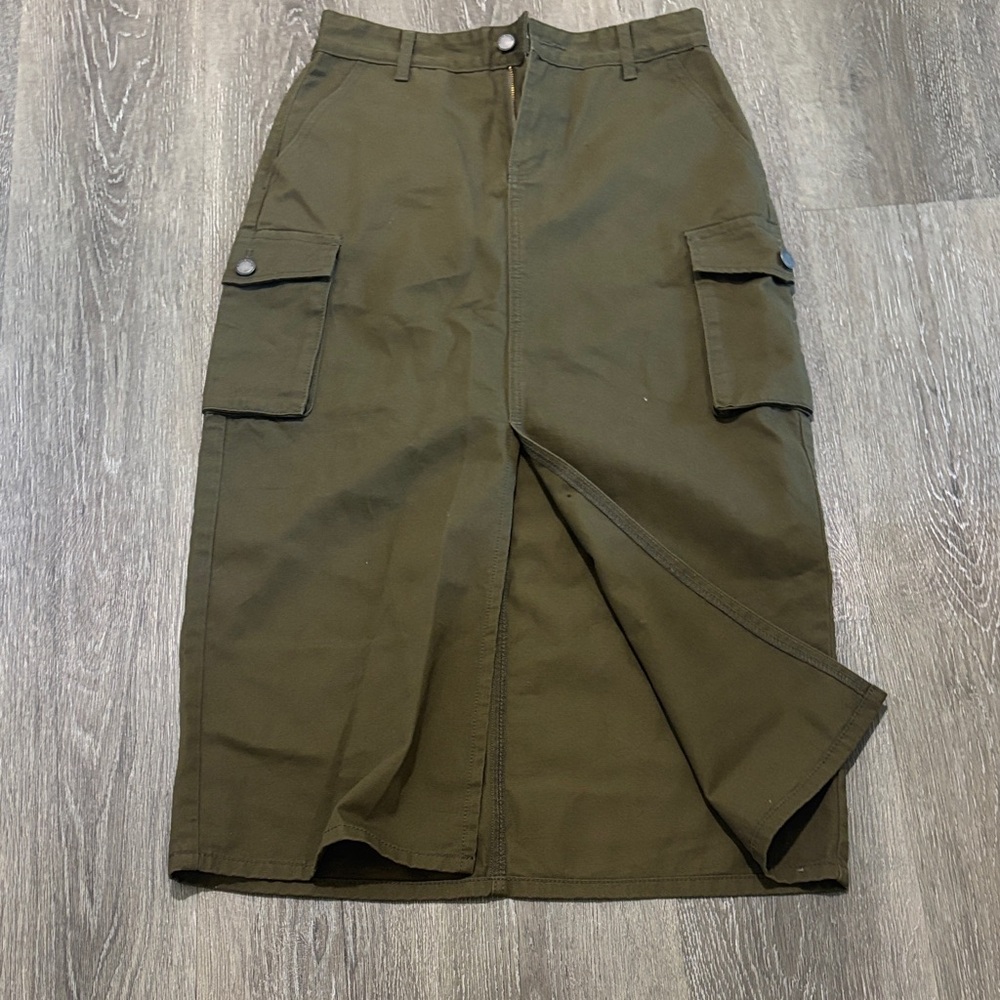 Khaki Utility Maxi Skirt